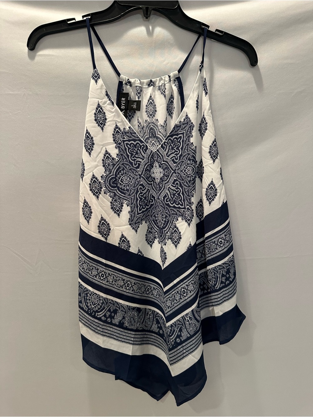 A. Byer Navy and White Printed Halter Camisole